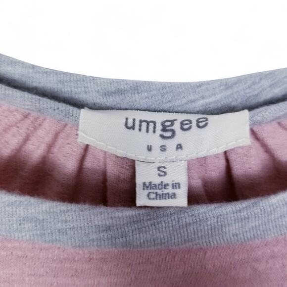 UMGEE Balloon Sleeve Pink Gray Floral Boho Oversized Pullover Top - Size S - Picture 7 of 9